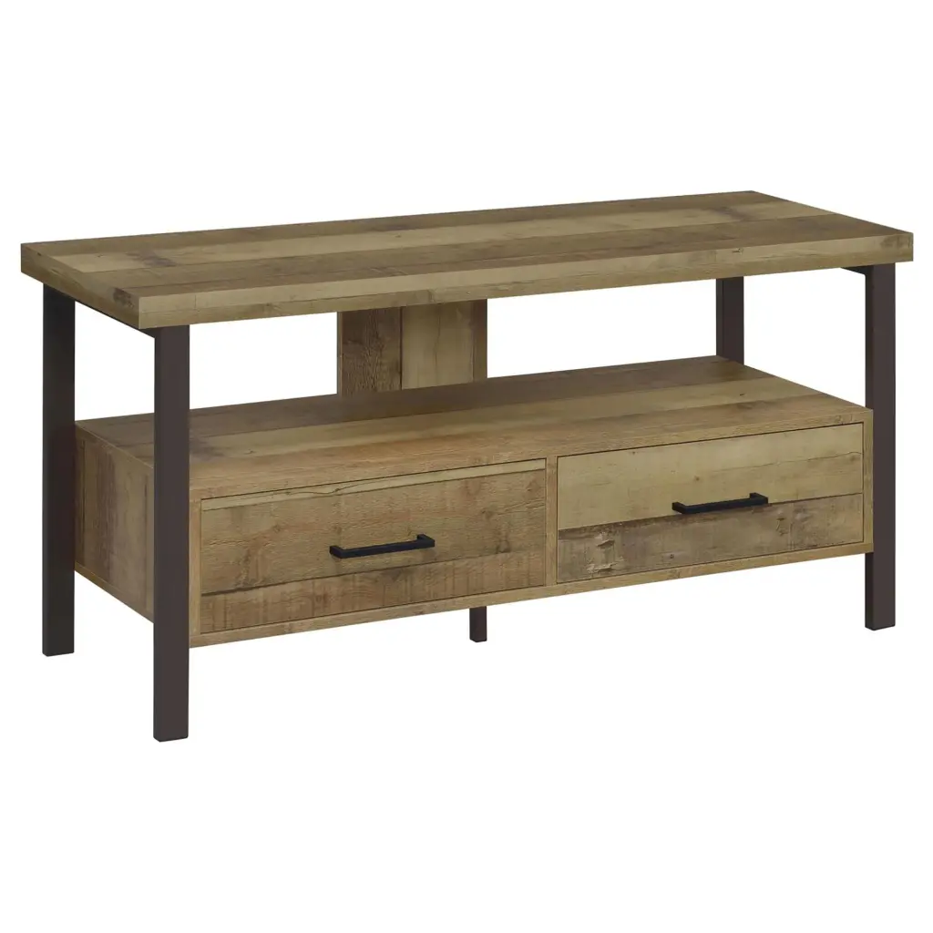Weathered Pine and Dark Bronze 48 Inch TV Console Living Room Storage furniture max