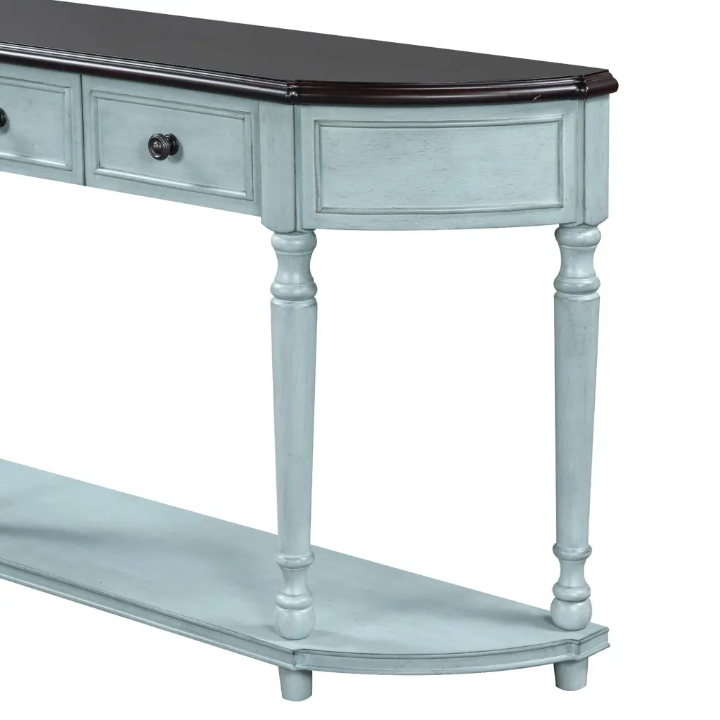Retro Circular Console Table Open Shelf, Curved Design Solid Wood trexm