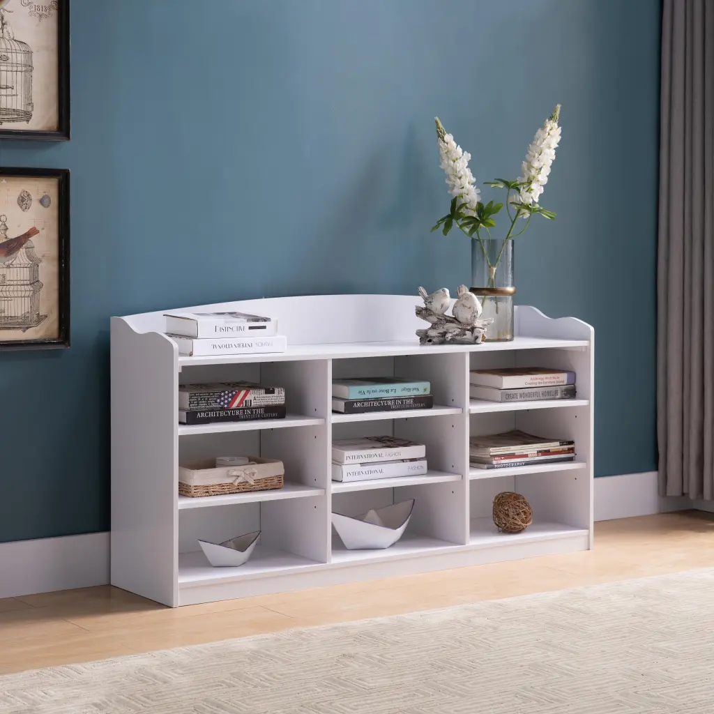White Shoe Storage Bench Nine Storage Shelves Entryway Arranger Organizer id international- inc.