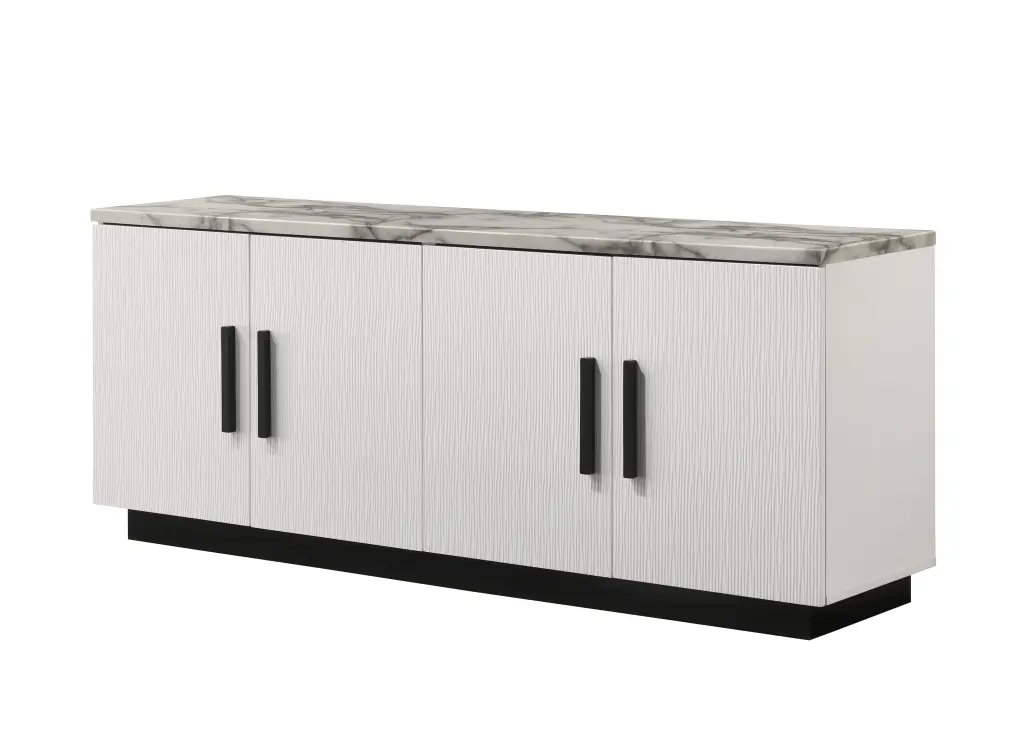 Matilda 63 Inch White Cabinet Console Table White Faux Marble Top lilola home