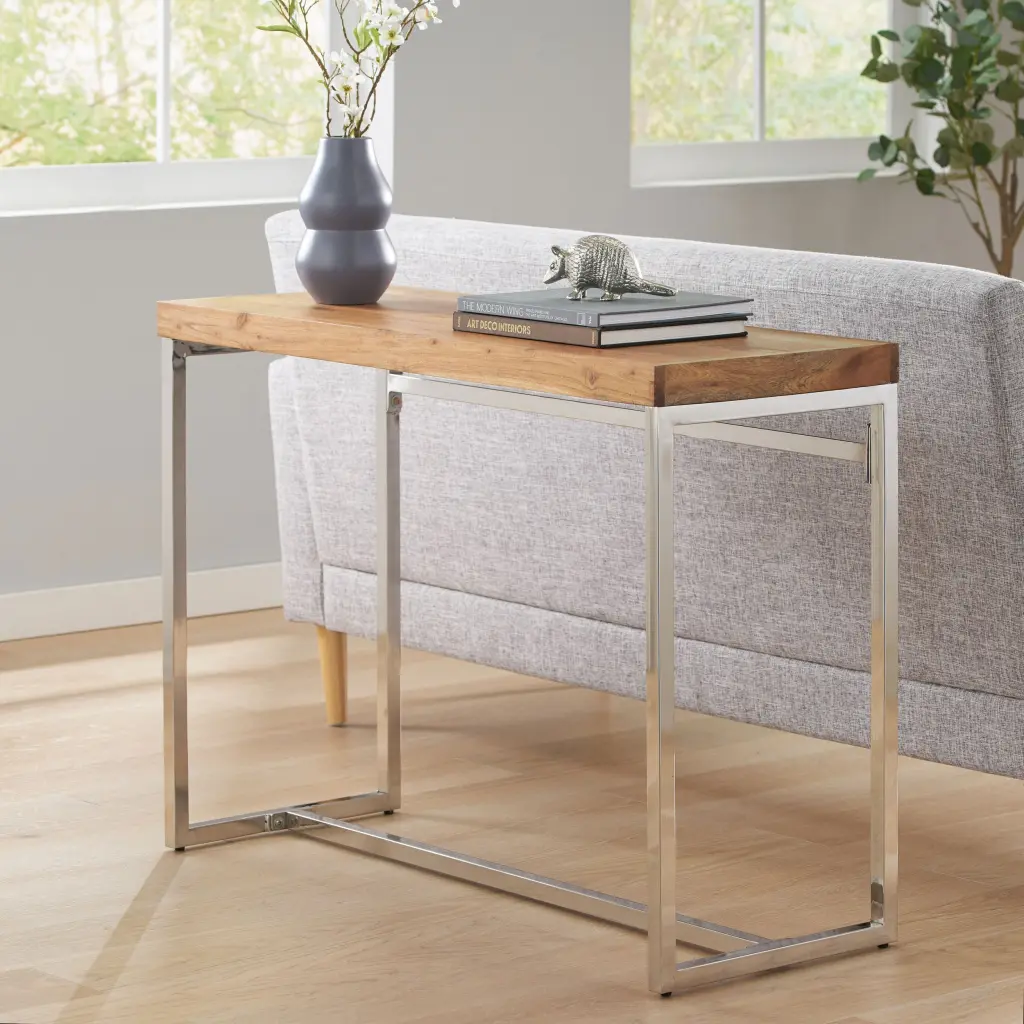 Console Table Natural Wood Finish and Stainless Steel Legs nh-cloudhouse