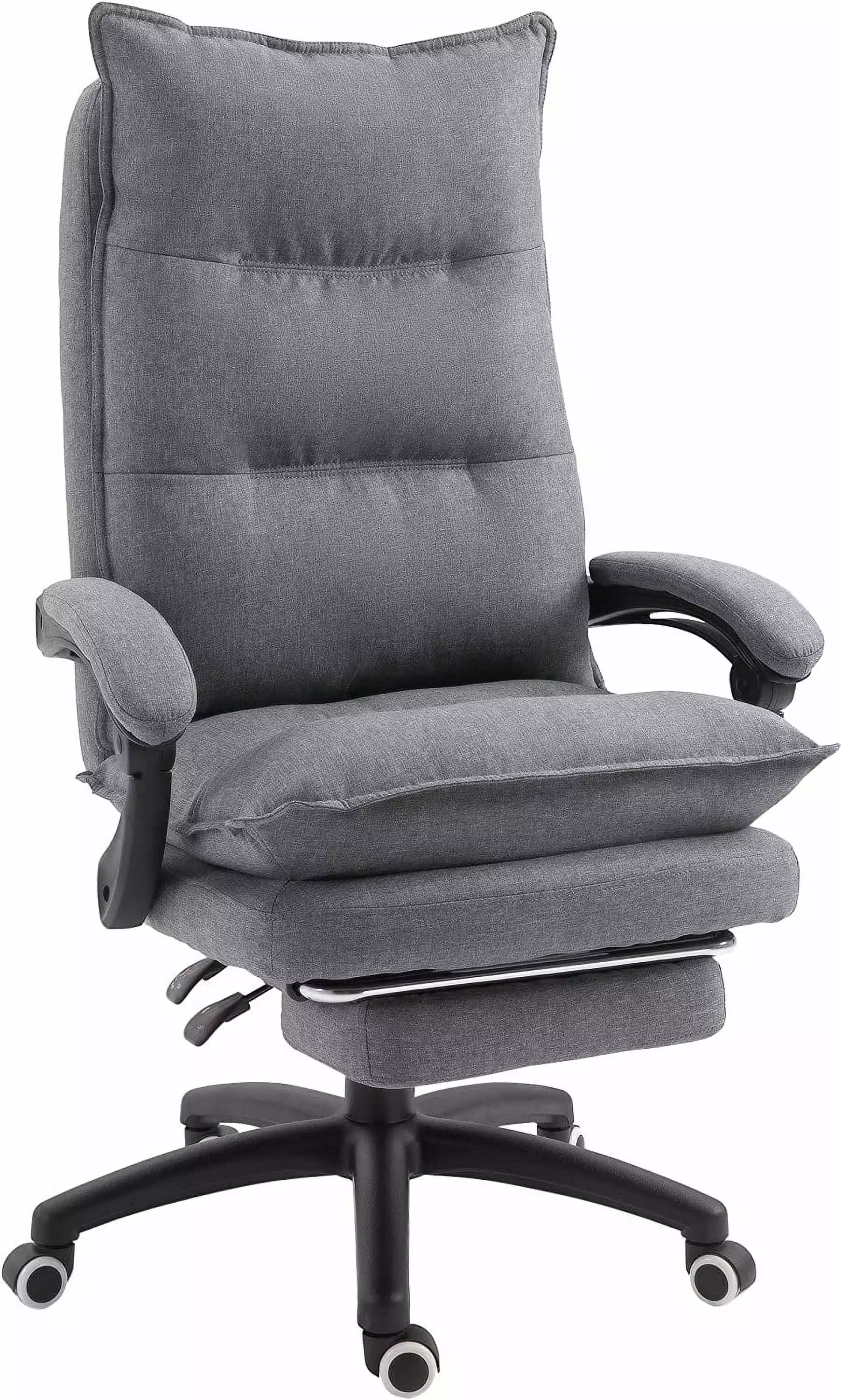 Executive Reclining Office Chair Grey Linen Fabric, 360° Swivel High-Back Chair Retractable Footrest Elegant