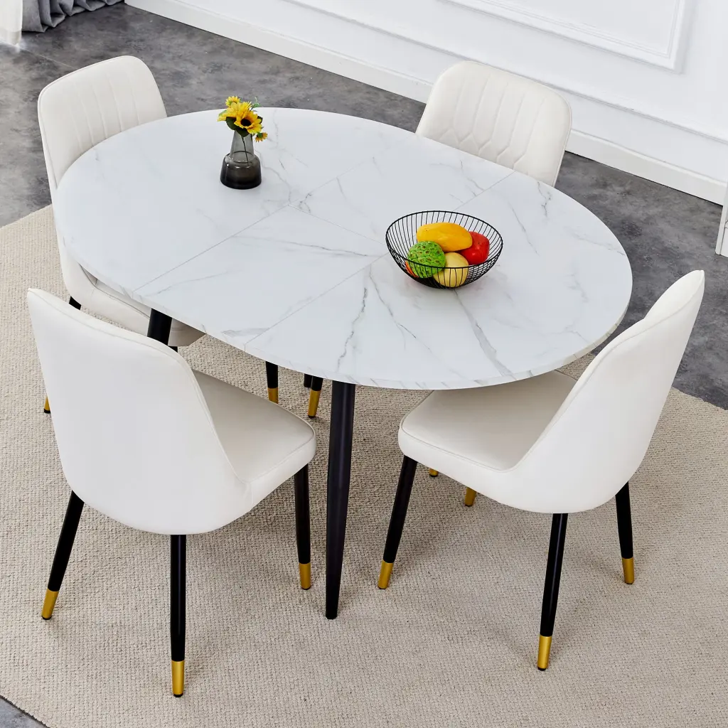 Modern Extendable MDF Dining Table and Chair Set Space Saving Kitchen Furniture droom w-1151