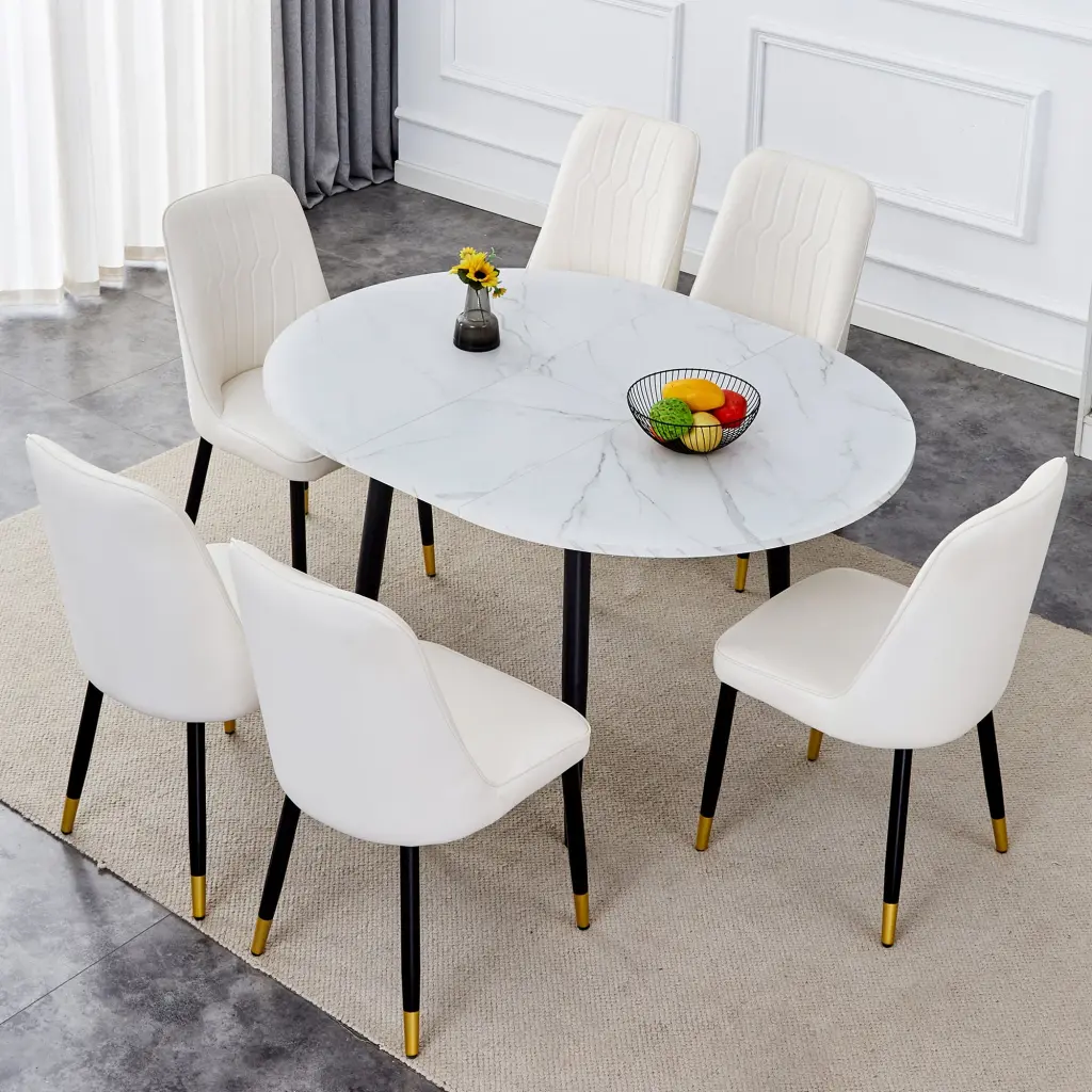 Modern Extendable MDF Dining Table and Chair Set Space Saving Kitchen Furniture droom w-1151