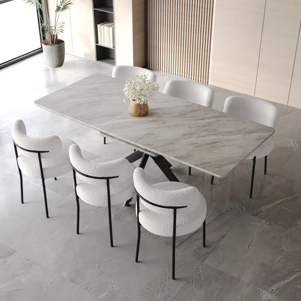 Extendable Dining Table Set 6 To 8 Persons Curved Design Dining Room nuoli furniture