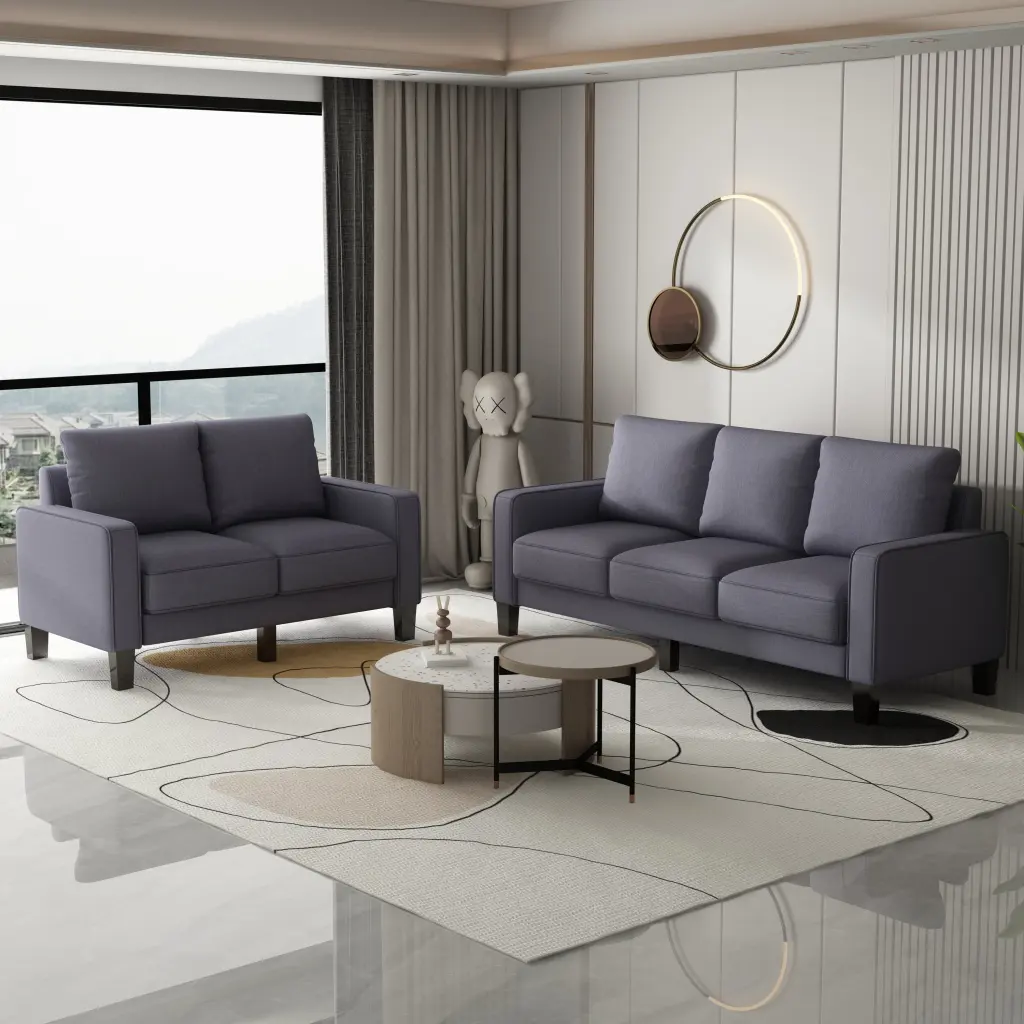 Modern Living Room Sofa Dark Grey Fabric 2 and 3 Seater Couch hdf store