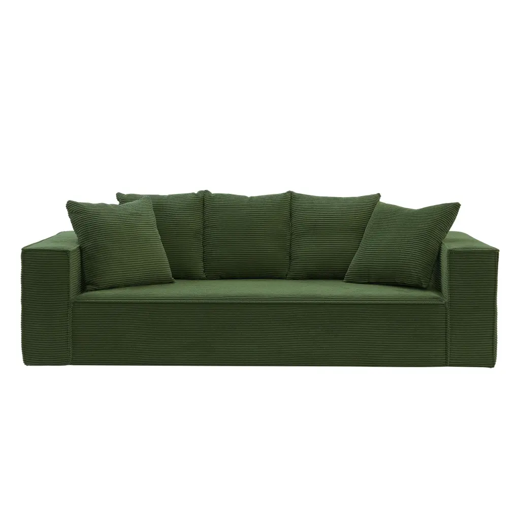 88.97 Inch Corduroy Sofa 5 Matching Toss Pillows justone interior