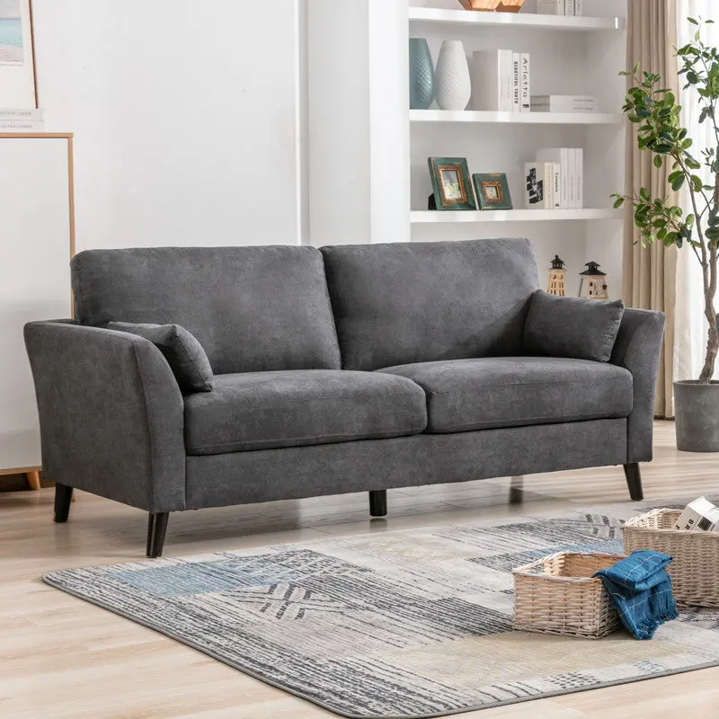 Damian 77 Inch Gray Woven Fabric Sofa Gray Velvet Upholstery lilola home