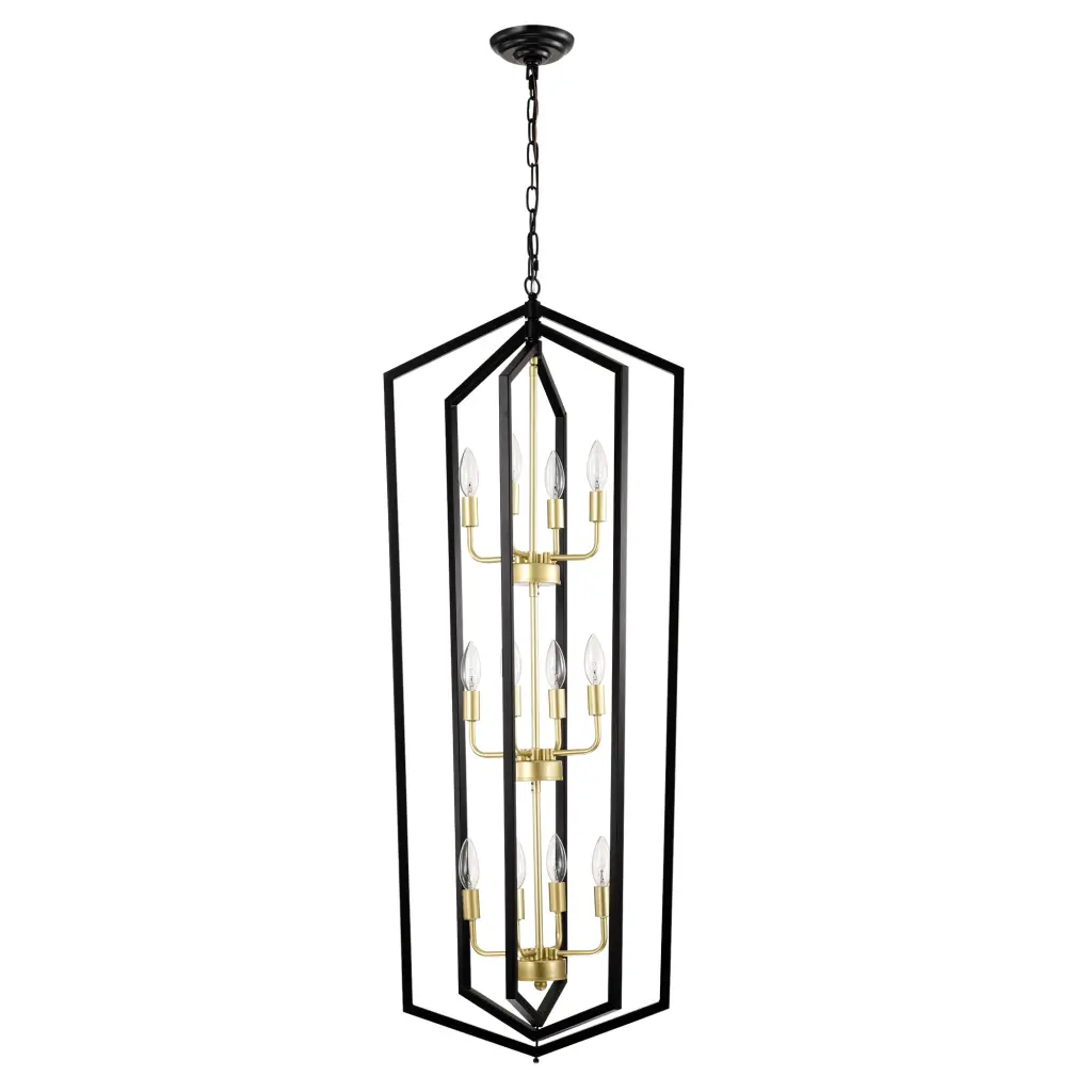 12 Light Lantern Tiered Farmhouse Ceiling Hanging Light Black Chandelier hengermei