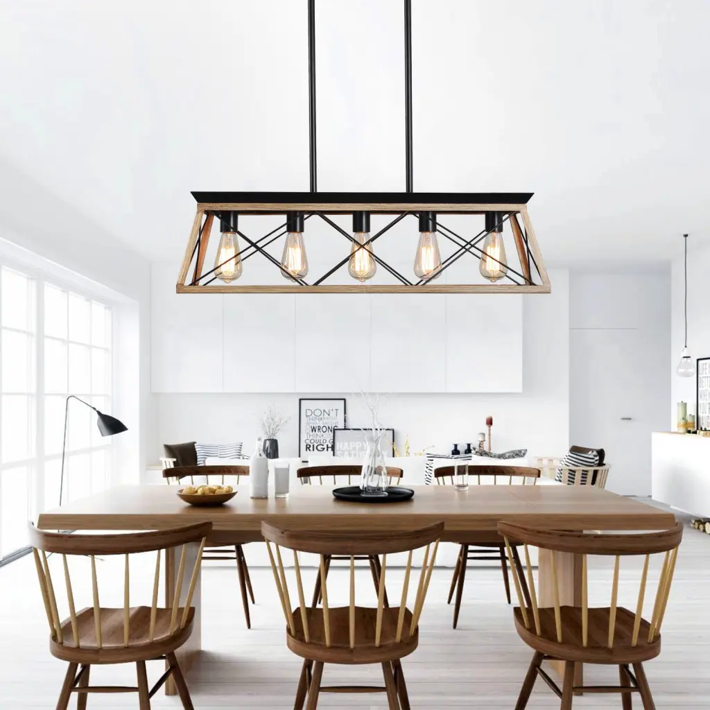 5 Light Farmhouse Chandelier Dining Room Oak Finish No Bulbs Included lighting commune
