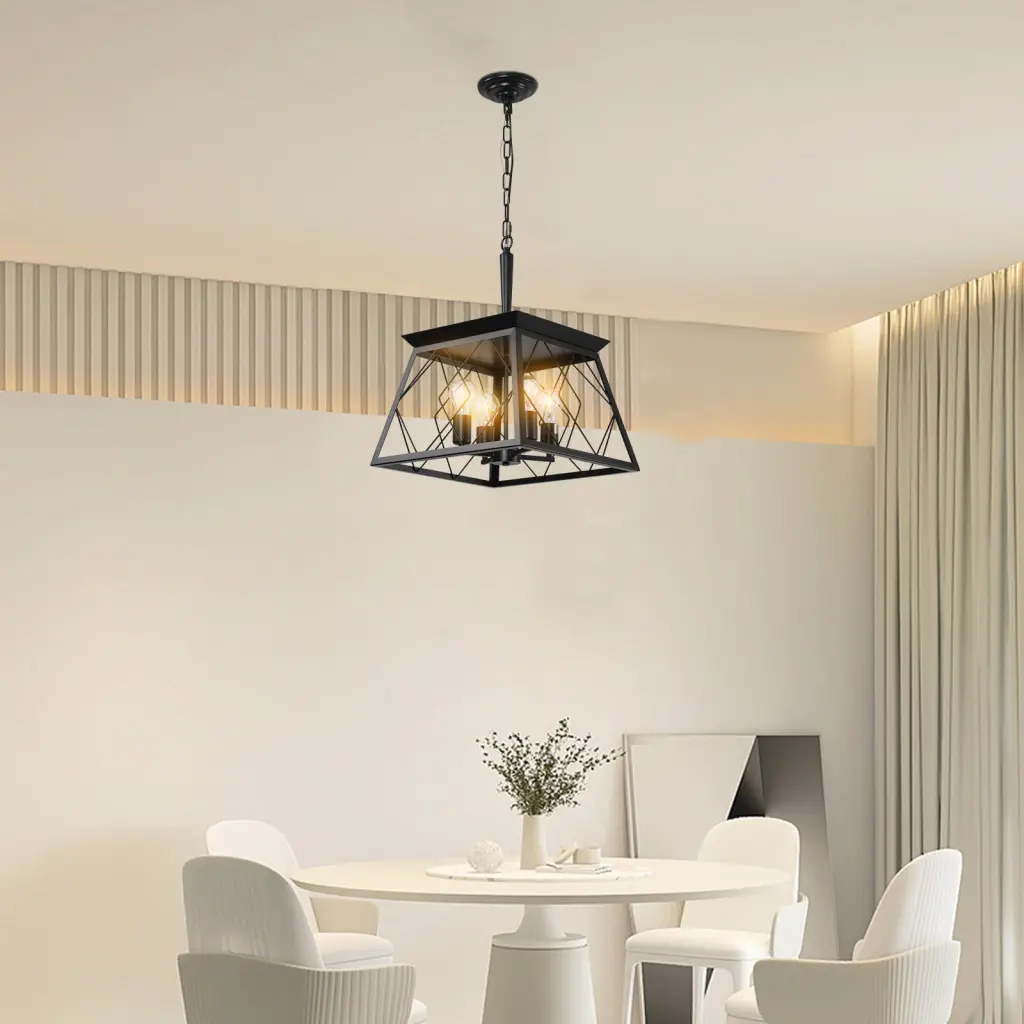 4 Light Farmhouse Chandelier Dining Room Rustic Ceiling Light Fixture lighting commune