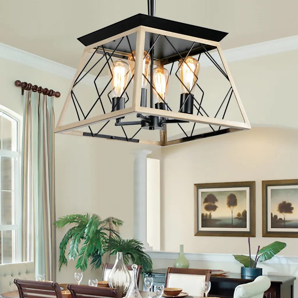 4 Light Farmhouse Chandeliers Dining Room Oak No Bulbs Oak Ceiling Lighting lighting commune