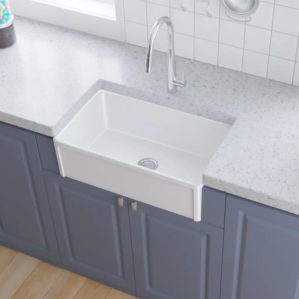 30 Inch Fireclay Kitchen Sink Farmhouse Reversible Single Bowl Apron Front alwen