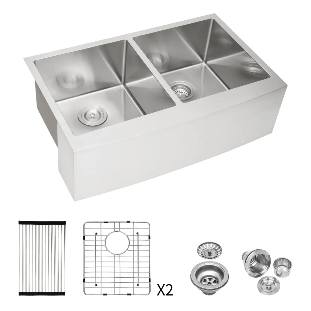 Double Bowl 50 50 Farmhouse Sink 33X21X10 Inch Stainless Steel Apron Front lordear