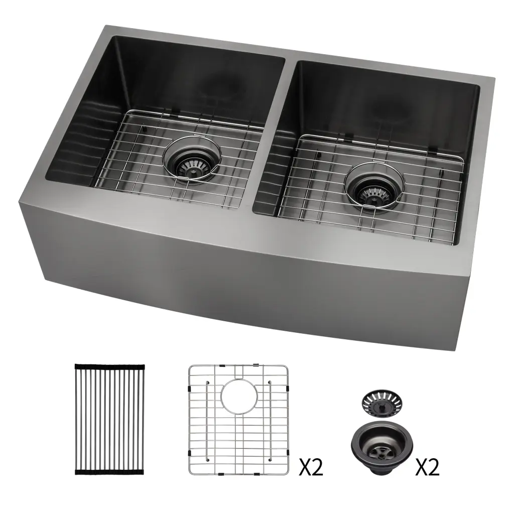 Gunmetal Black Double Bowl 50 50 Farmhouse Sink 36X21X10 Stainless Steel lordear