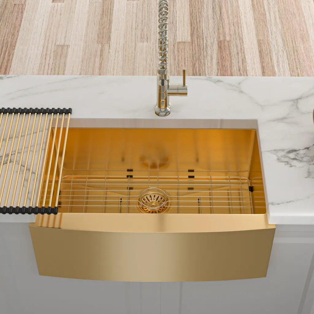 33 Inch Gold Farmhouse Kitchen Sink Stainless Steel 16 Gauge lordear