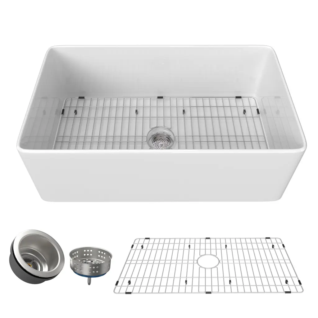 36 Inch Fireclay Farmhouse Kitchen Sink White Single Bowl Apron Front w995 bestgo