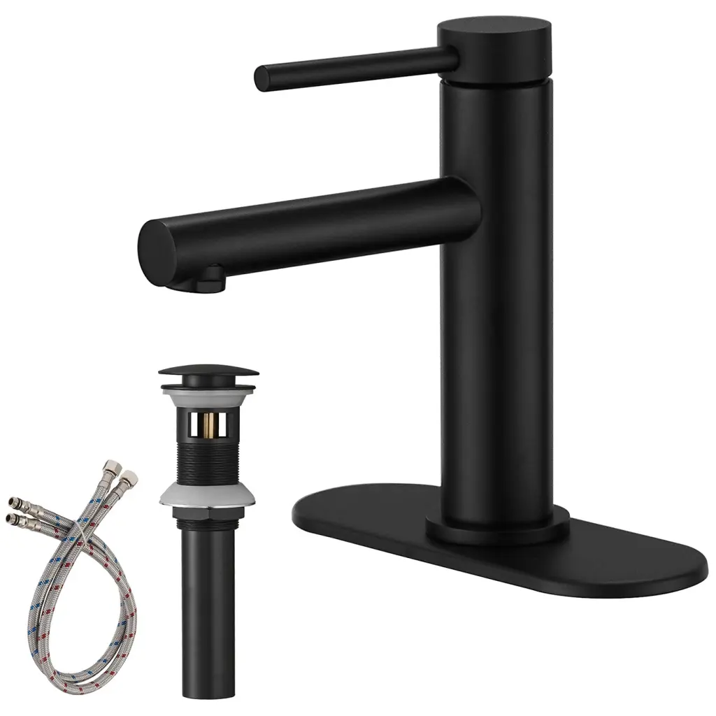 Modern Matte Black Single Handle Bathroom Faucet Drain bathininc