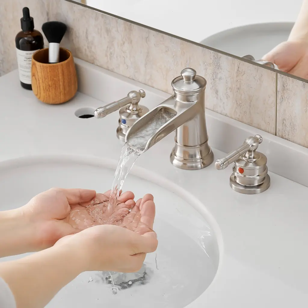 Bathroom Faucets Sink 3 Hole Brushed Nickel 8 Inch Widespread flg