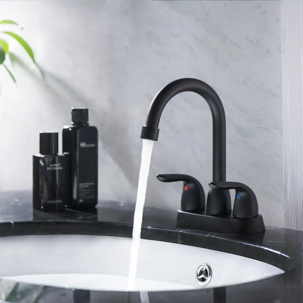 4 Inch 2 Handle Centerset Bathroom Faucet Pop Up Drain and 2 Water Holes Chrome Finish lordear