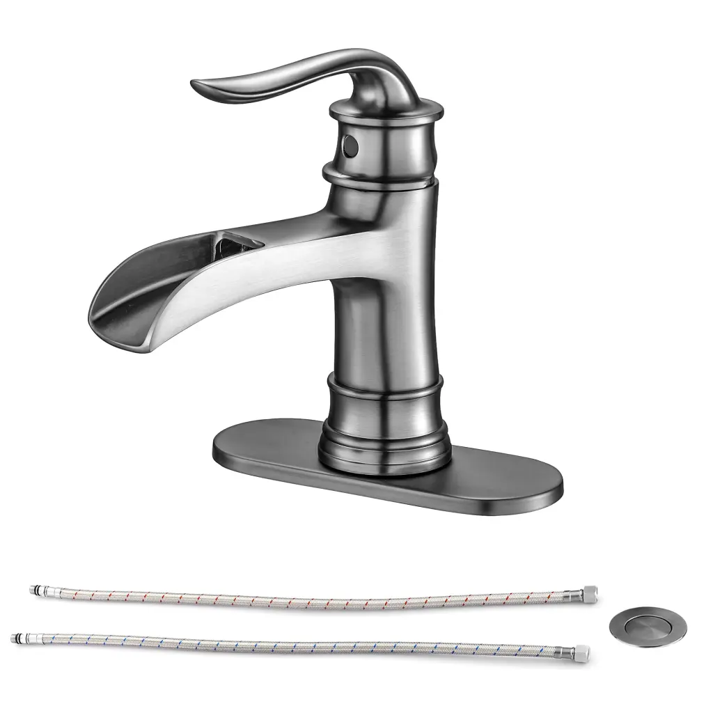 Waterfall Spout Bathroom Faucet Single Handle Single Hole Pop Up Drain lordear