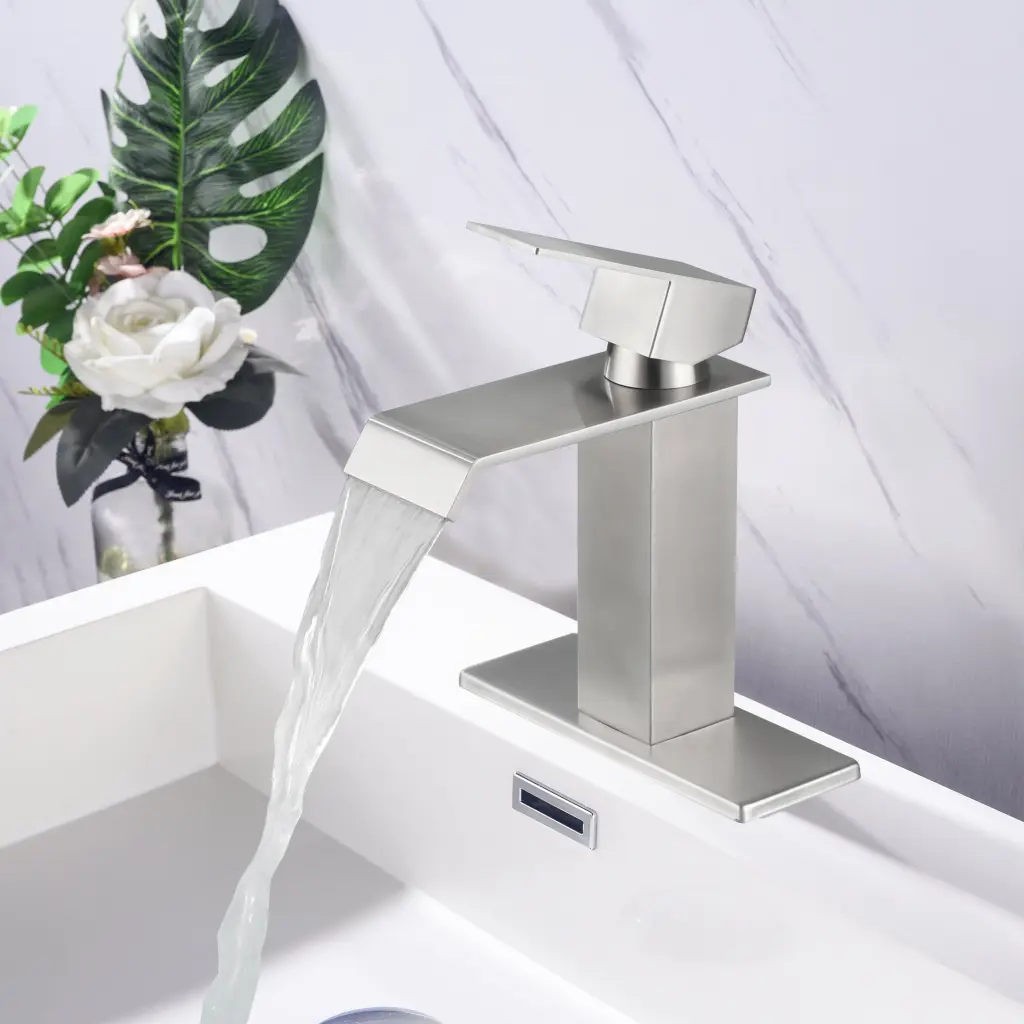 Waterfall Spout Bathroom Faucet Single Handle Vanity Sink Faucet Modern Design w2287