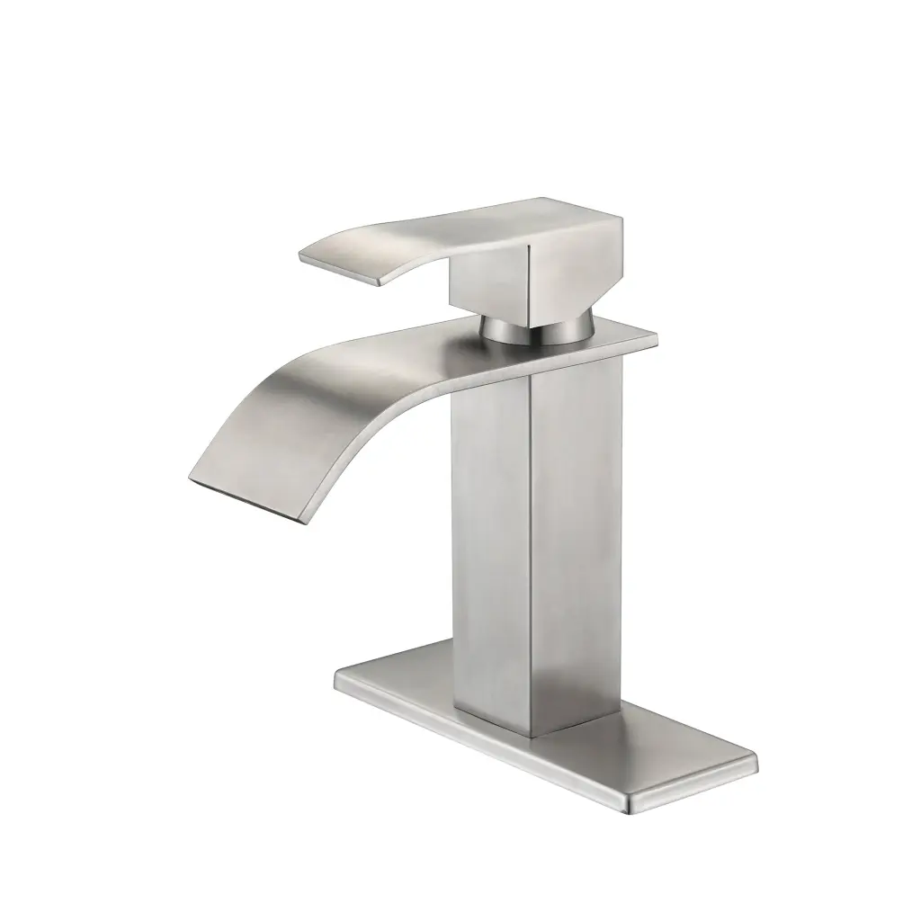 Waterfall Spout Single Handle Bathroom Sink Faucet Brushed Nickel Stainless Steel w2287