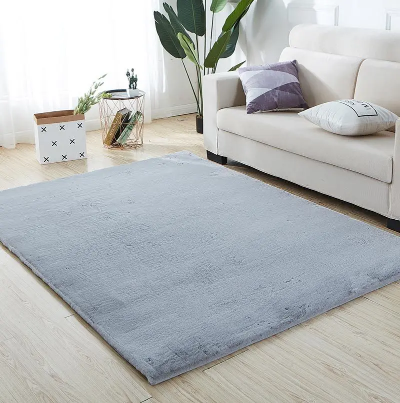 Lily Premium Chinchilla Faux Fur Rectangular Area Rug Grey Polyester furnings