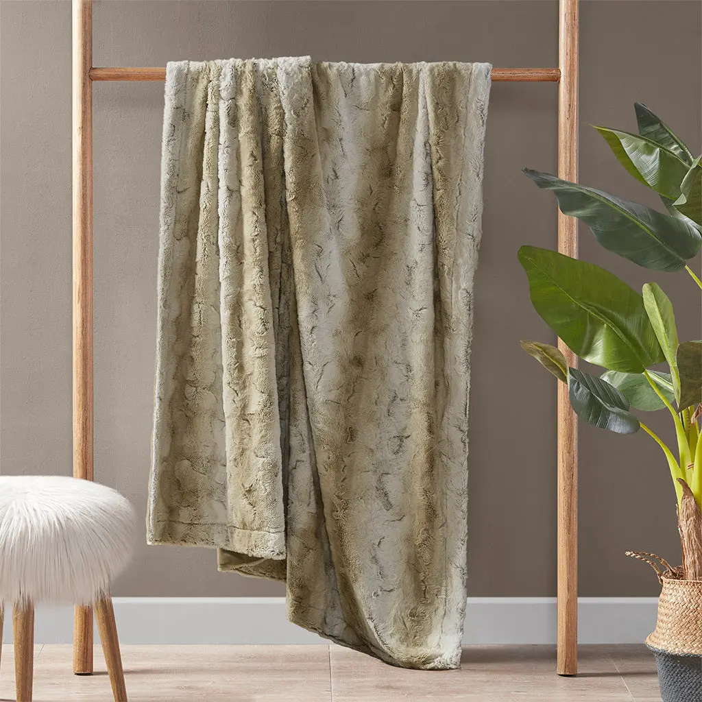 Oversized Faux Fur Throw Sand Polyester Cozy Blanket Couch and Bed jla