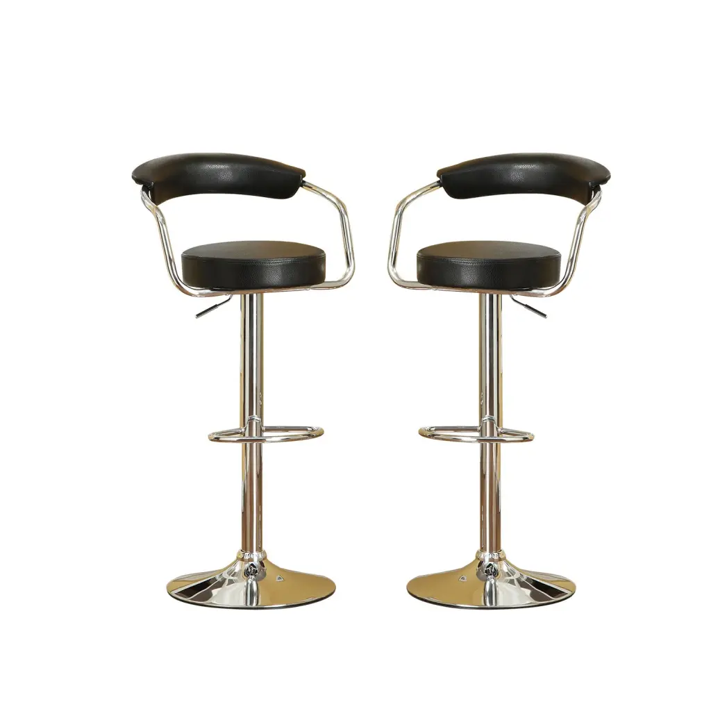 Set 2 Black Faux Leather Bar Stools Solid Black Dining Room Counter Stools simple relax