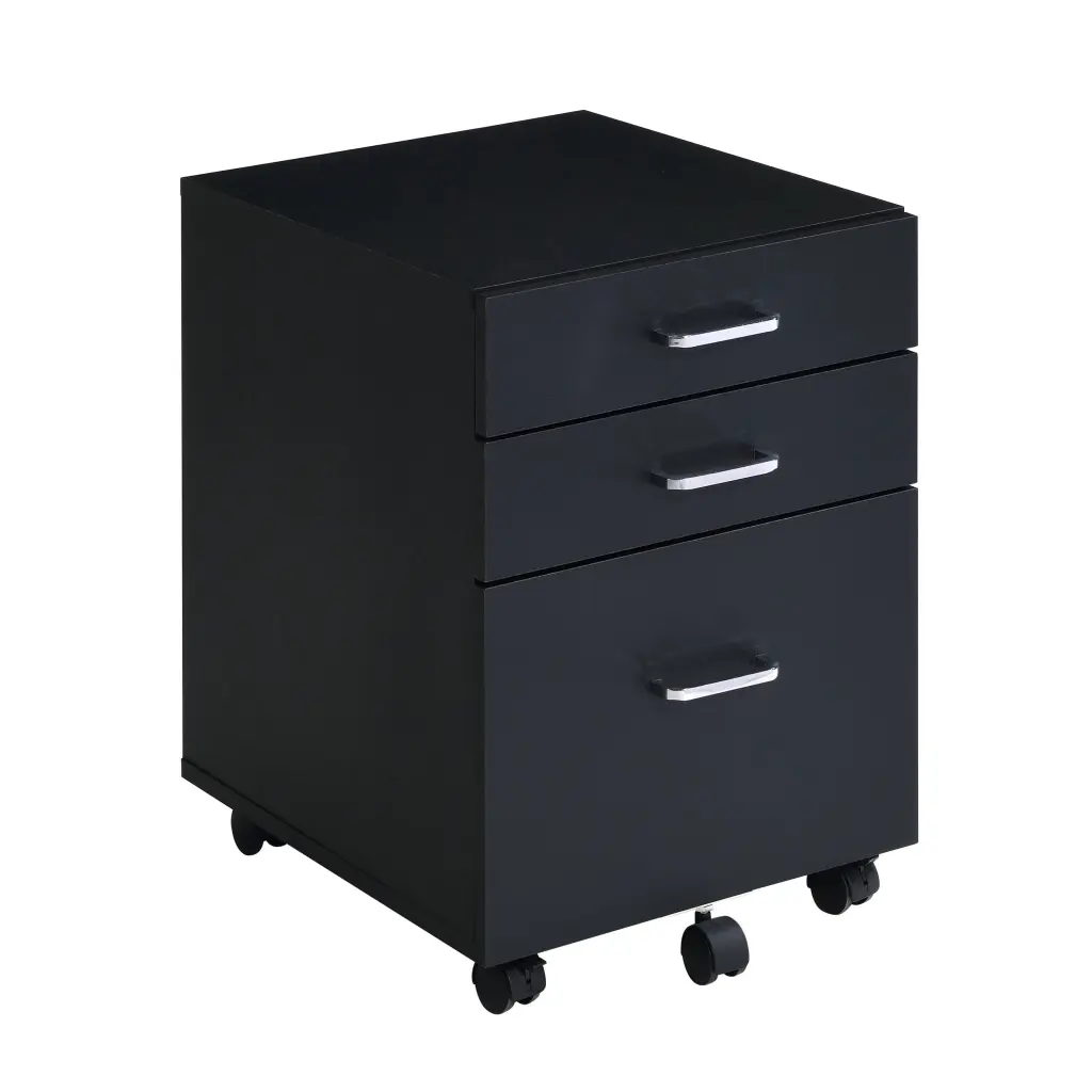 Black and Chrome 3 Drawer Rectangular File Cabinet furniture max