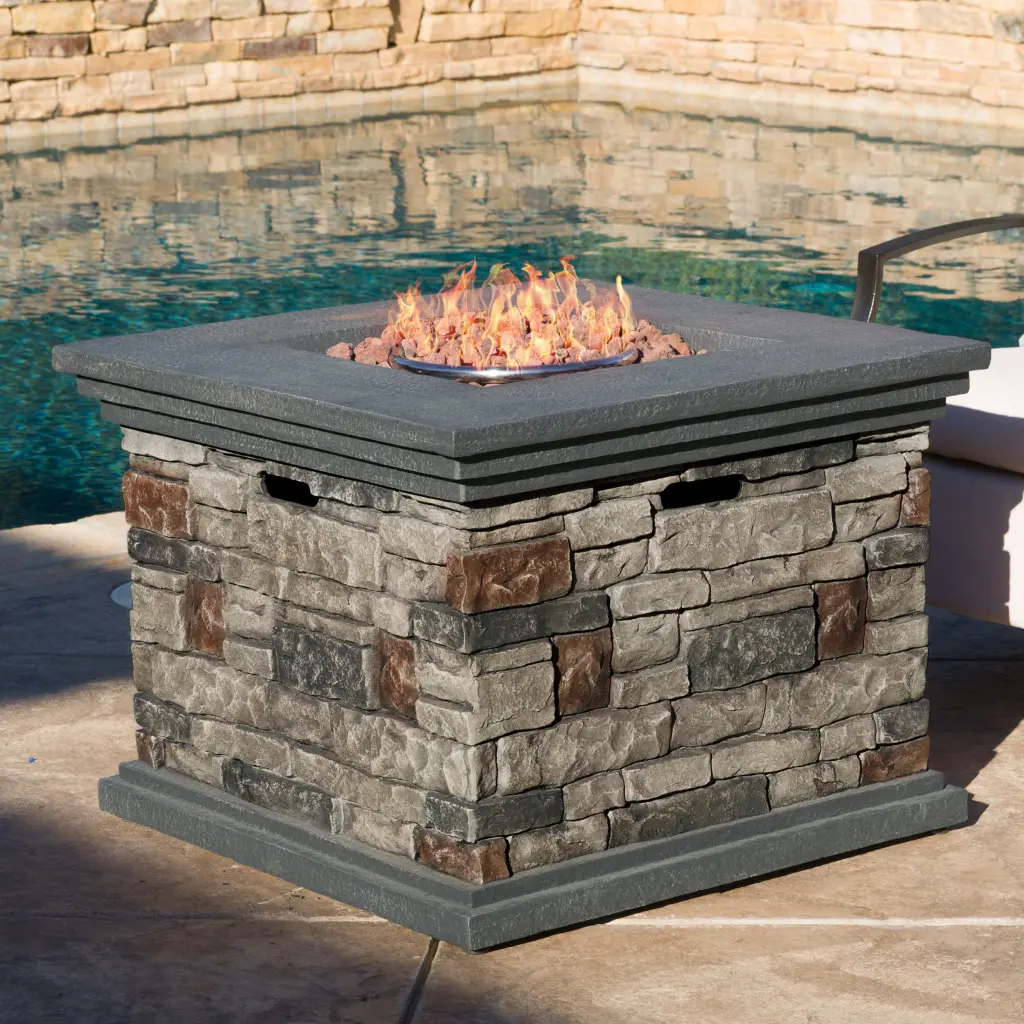 32 Inch Stone Square Mgo Fire Pit 40000 Btu Stone Gray Magnesium Oxide Outdoor