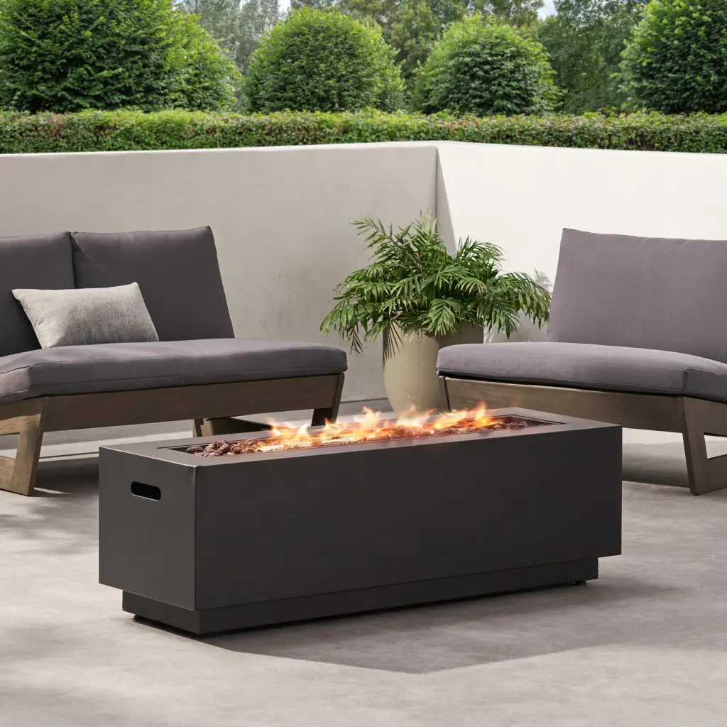 Rectangular Iron Fire Pit 50000Btu Tank Cover Not Incorporated Dark Grey