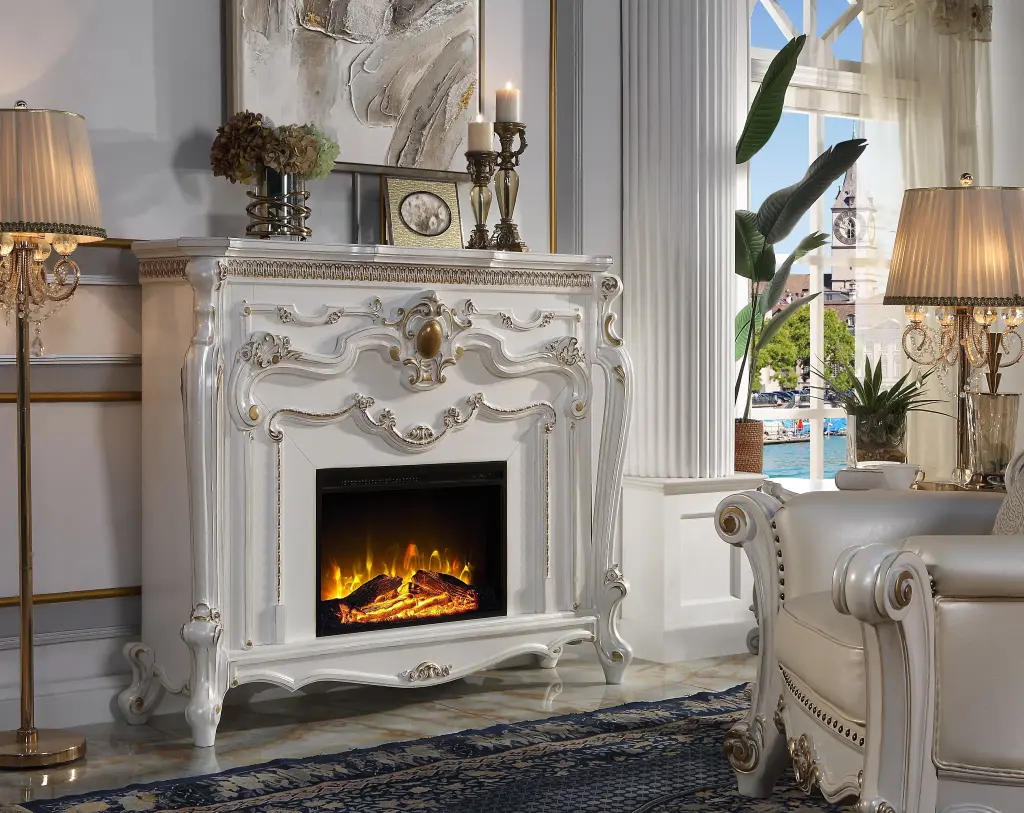 Picardy Fireplace Antique Pearl Finish Ac01345 Antique White Solid Wood Fireplace Mantel acme onsite store