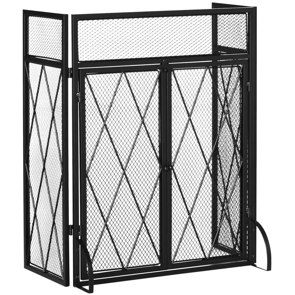 3 Panel Folding Fireplace Screen Wood Burning Double Doors, Heat Resistant Safety Barrier aosom business