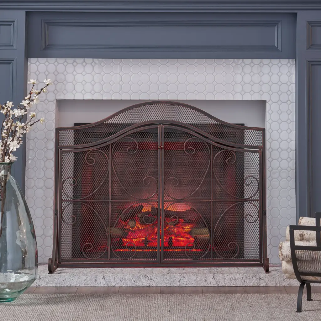 Fire Screen Black Iron Fireplace Guard Spark Protection nh-home living
