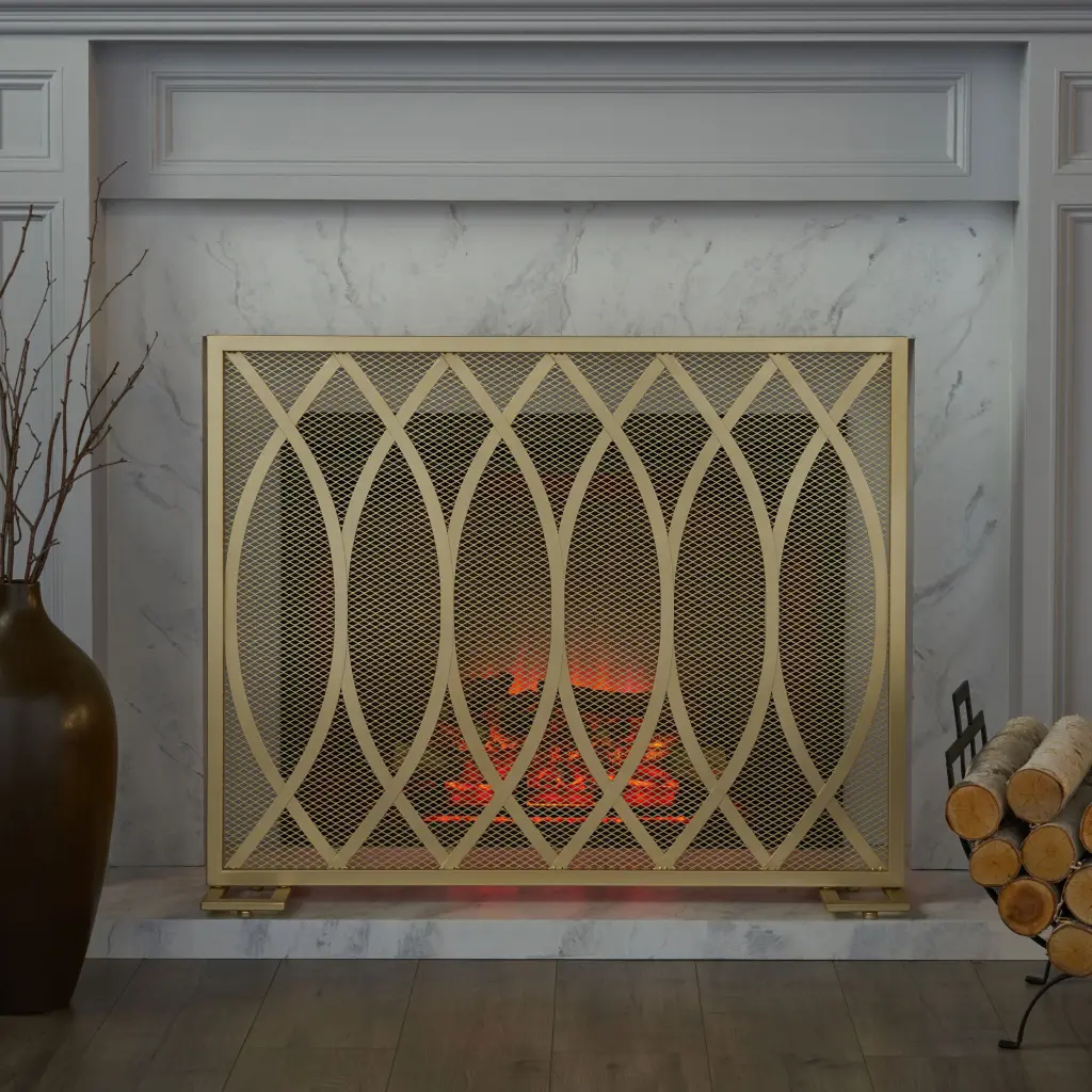 Gold Iron Fire Screen Fireplace Safety and Decoration nh-home living