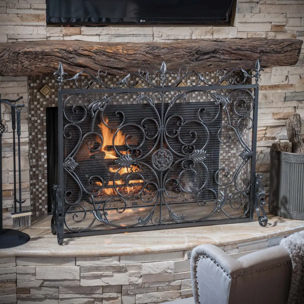 Wilmington Fireplace Screen Black Silver Iron Decorative Safety Screen nh-home living