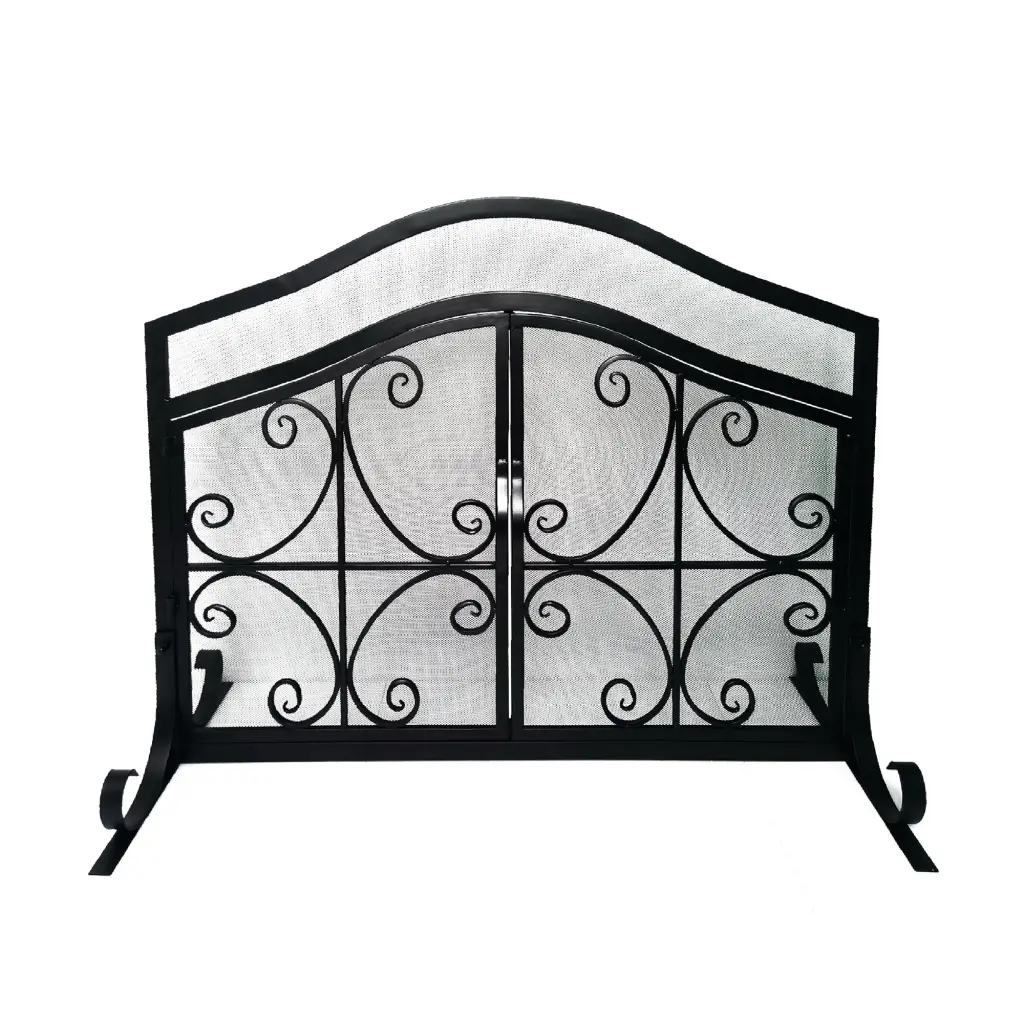 43 Inches 2 Door Iron Fireplace Screen Mesh Design Scrollwork Black royal hampton
