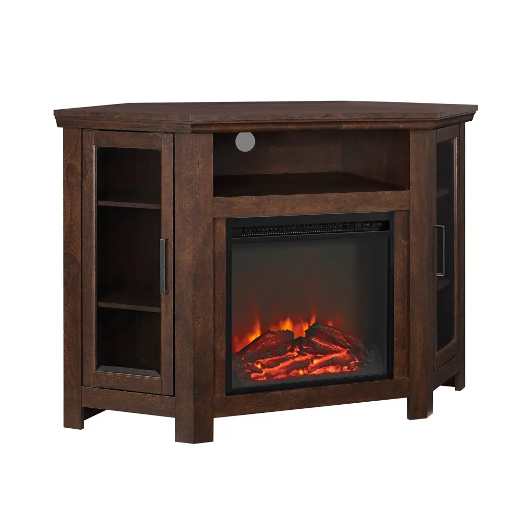 Timeless Brown Glass Door Fireplace TV Stand TVs Up to 55 Inches walker edison