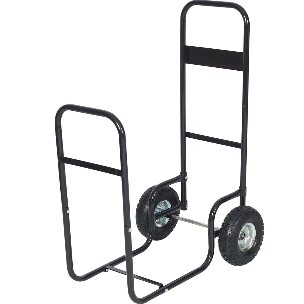 Firewood Cart Pneumatic Wheels Fireplace Log Rolling Cart Wood Rack Indoor Outdoor Use g-h
