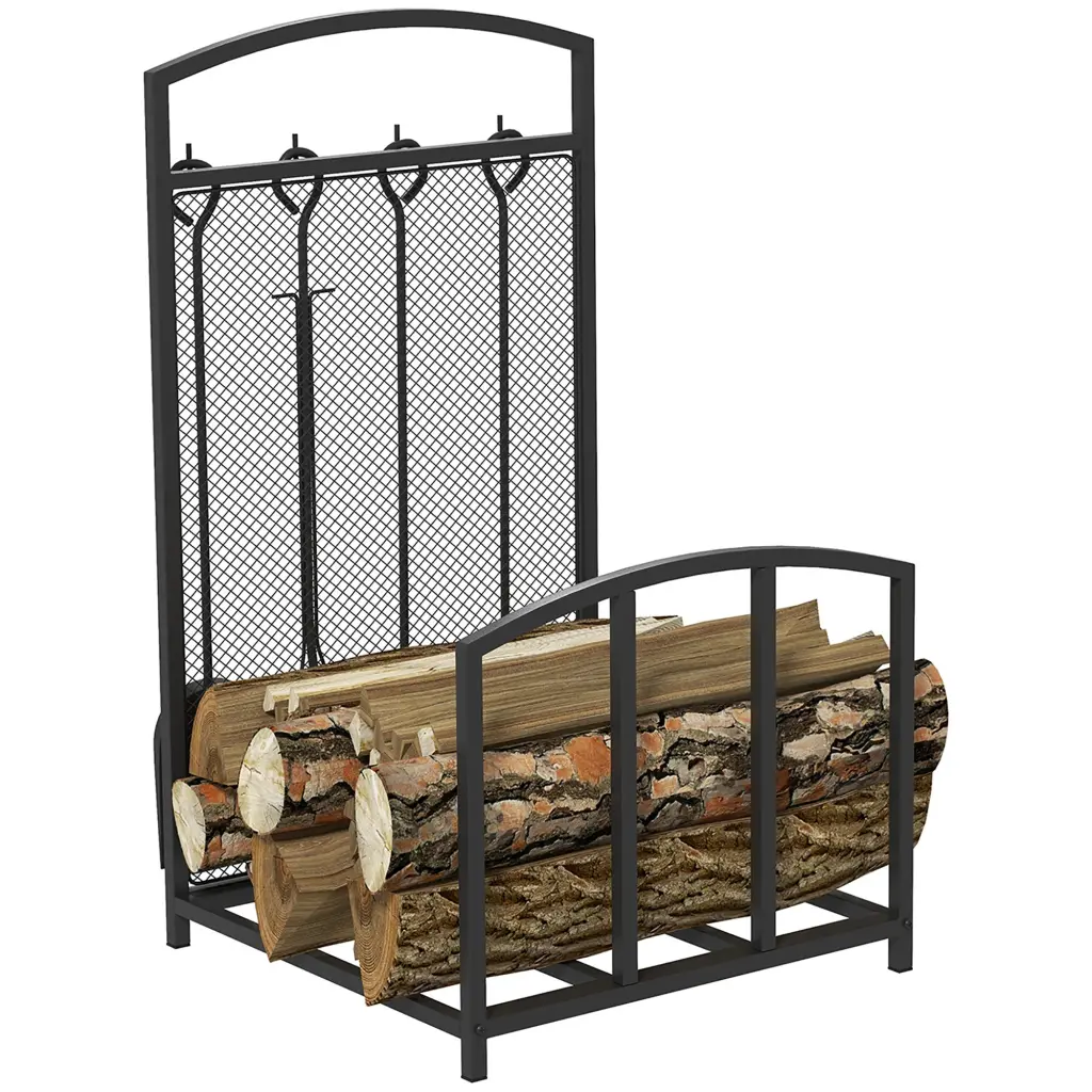 Homcom Firewood Rack Fireplace Tools - Indoor and Outdoor Firewood Holder aosom business