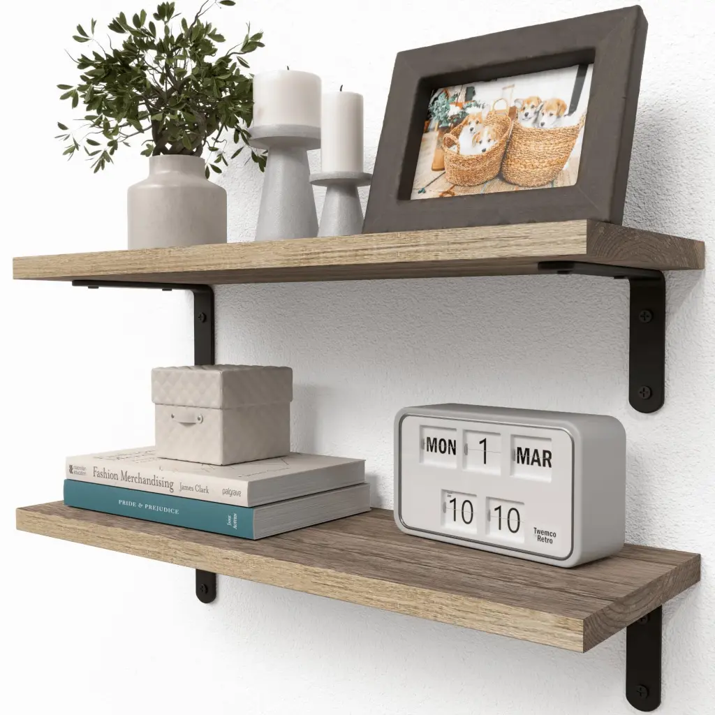 Rustic Wood Shelves Set 2 Farmhouse Style Floating Shelf Wall Decor w2181