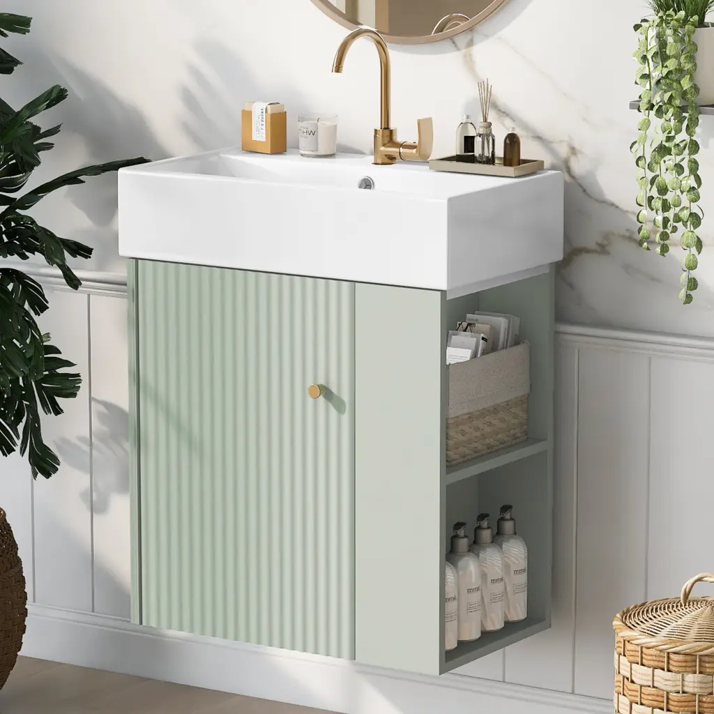 21.6 Inch Modern Floating Bathroom Vanity Ceramic Basin Perfect Small Spaces rnb