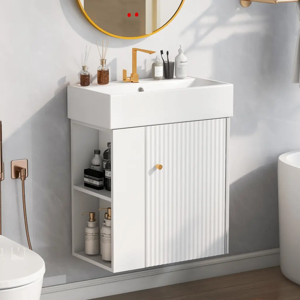 21.6 Inch Modern Floating Bathroom Vanity Ceramic Basin and Storage rnb