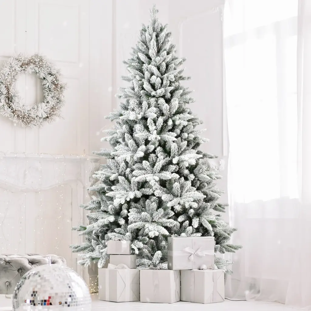 5Ft PE&PVC Flocked Christmas Tree White Green Polyethylene heyuan limei tree-light technology co.-td