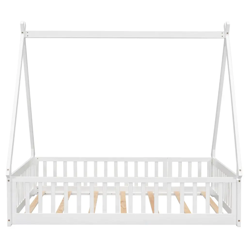 Full Tent Influenced Floor Bed Guardrails Slats Door White Full Size inspirit