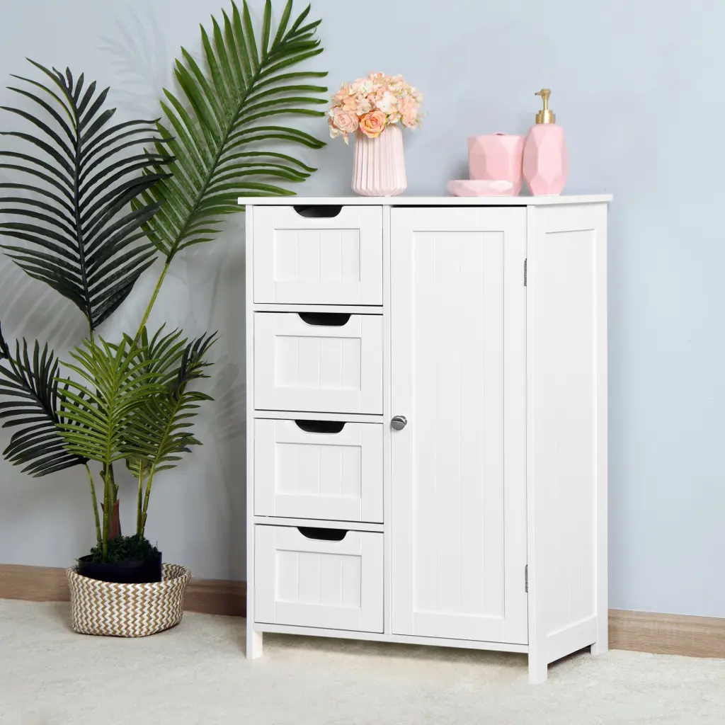 White Bathroom Storage Floor Cabinet Adjustable Shelves And Doors newmark