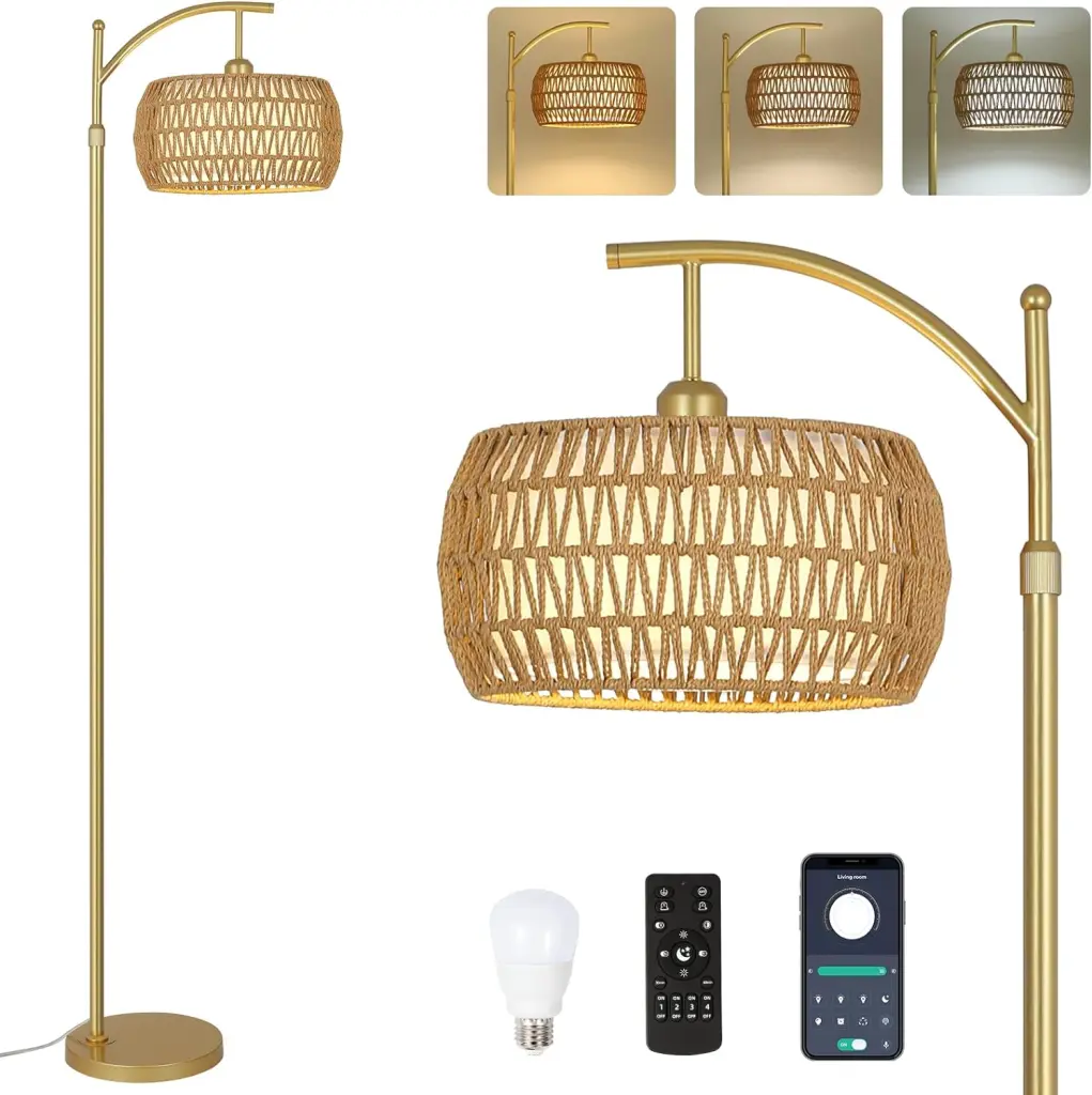 Arc Floor Lamp 3 Color Temperatures and Remote Control Gold Finish dfzj lighting