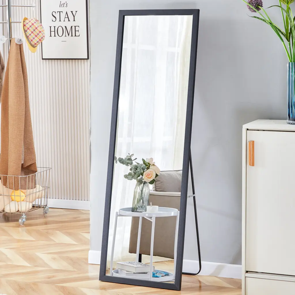 Black Thick Wooden Frame Full Body Mirror Large Floor Mirror Third Generation rnb